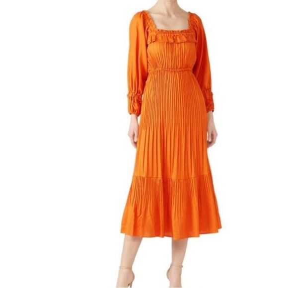 NICHOLAS | Orange Linen Blend Prairie Style Midi Dress Women’s Size 10 - Picture 13 of 13
